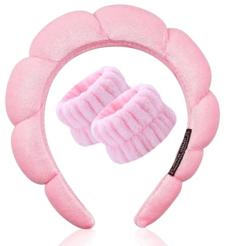JOOTUEPO 3 Pieces Spa Headband for Washing Face, Skincare Terry Cloth Headband Wristband Set, Face Washing Wristband, Sponge Puffy Makeup Headbands for Women Girls Shower/Sports/Yoga