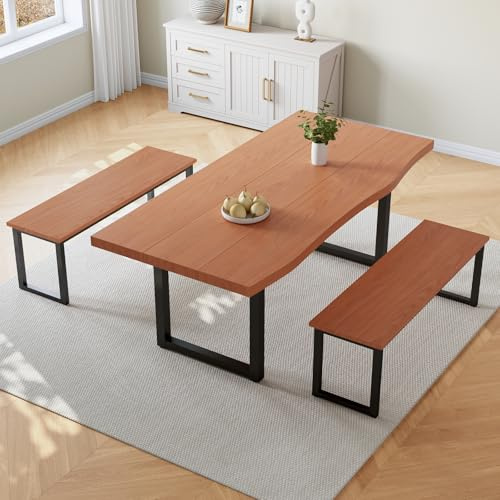 JIEXI Esstisch mit 2 Bänken, modernes Küchentischset für 4 bis 6 Personen, verstärkter MDF-Holztisch für Esszimmer, Küche, Wohnzimmer 160 cm