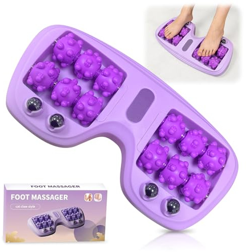 MFUSUL Fußmassageroller, Tragbare Fußroller Massage mit Zwei Druckpunkten, mit 12 Rollen zur Plantarfasziitis, Foot Massager mit Katzenpfotenförmigen Noppen, für Stressreduzierung Entspannung