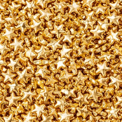 Sweetie Tooth 100g Edible Gold Star Sprinkles – Metallic Pearl Sugar Stars Cake Decorations for Cupcakes & Cakes