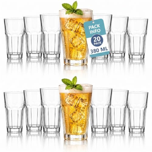 DINGIXOC 20 Pack Reusable Plastic Tumblers, 380ml Shatterproof Stackable Cups for Parties