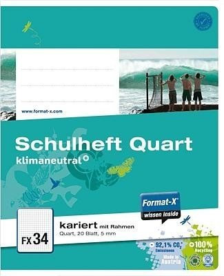 Format-X 073821 20 Schulheft FX34, kariert, weiß