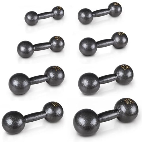 Sport-Thieme Retro Kurzhanteln | Hochwertige Gusseisen Hanteln in acht Gewichtsstufen: 3kg - 10kg | Farbe: Schwarz-Grau | Markenqualität