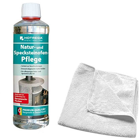 HOTREGA Natur- & Specksteinofen Pflege 500 ml | Schutz & Farbauffrischung für Naturstein | Für Kamin, Ofen & Steinflächen | inkl. Microfasertuch