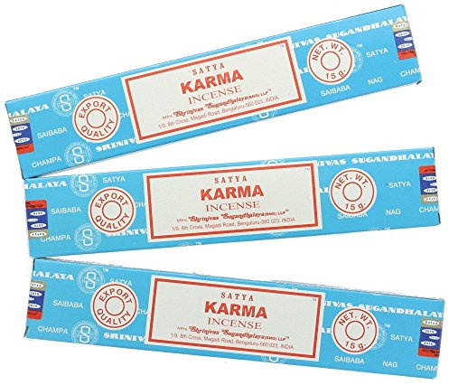 3 x Karma Satya Nag Champa Räucherstäbchen, Packungen 15 g mit Souvenir Badge von Sterling effectz