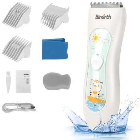 Tondeuse à cheveux électrique Bimirth - Pour bébé - Silencieuse - Sans fil - Câble USB - Rechargeable - Avec lame en céramique de sécurité - Étanche - 3 peignes de protection
