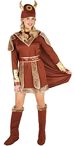 dressforfun Frauenkostüm Wikingerchefin | inkl. Gürtel + Wikinger Hut und Stiefel - und Armstulpen (L | Nr. 301356)