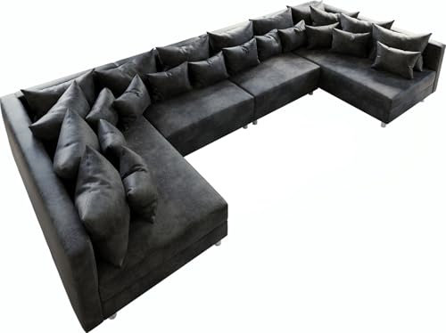 DELIFE Couch Clovis XL Anthrazit Antik Optik Wohnlandschaft Modulsofa