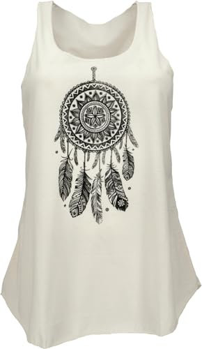 GURU SHOP Retro Art Tanktop mit Ethnodruck - Traumfänger/Creme, Damen, Synthetisch
