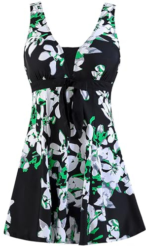 Wantdo Femme Maillots de Bain Une Pièce Robe pour Natation Sportif Impression Élasticité Imprimé Fleur Col en V Taille Plus Cache-Ventre Bretelles Larges Rembourré,Fleur de Poire,EU50-52/ UK 22-24