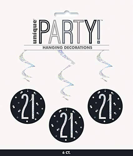Unique 83784 Black Prismatic 21st Birthday Hanging Decorations,32 6 Pcs, Age 21