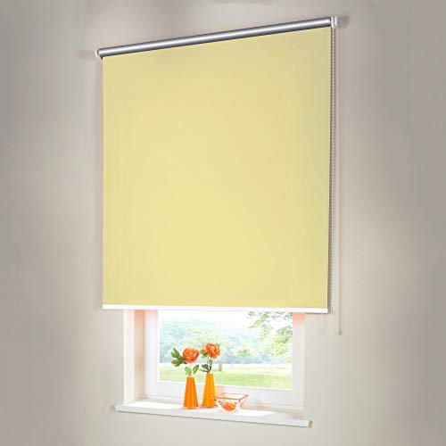 Sonnenschutz-HH® - Seitenzugrollo Verdunkelungsrollo Thermorollo - Außenmaß Breite 160 x 180 cm Höhe hellgelb - Lichtundurchlässig Rollo für Abdunkelung Kettenzugrollo inkl. Universalträger