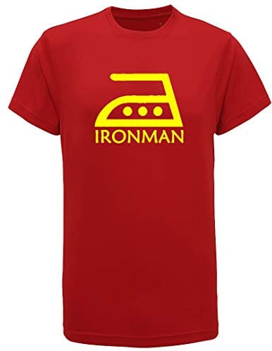 Yellow Print - Men - Large - Red - TriDri - Gym Tshirt - Ironman Mens Fitness T-Shirt