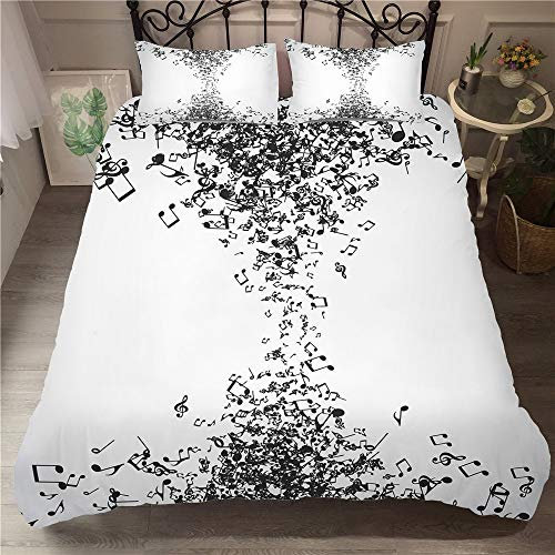 Mateju Bettwäsche Bettbezug Set, 3D Musik Bettwäsche-Set 3 teilig weiche Bettbezüge mit Reißverschluss und 50x75cm Kissenbezugfür Jungen Mädchen (180x220cm,Notenschlüssel Sturm)