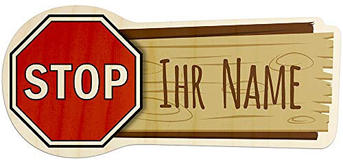 printplanet - Türschild aus Holz mit eigenem Text oder Namen - Namensschild, Holzschild, Kinderzimmer-Schild - Motiv Stop