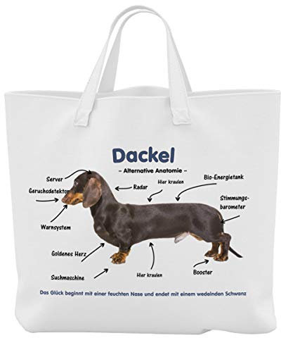 Merchandise for Fans Einkaufstasche - 45 x 42 cm x 9,5 cm, 18 Liter - Motiv: Dackel/Teckel/Dachshund Alternative Anatomie - 04