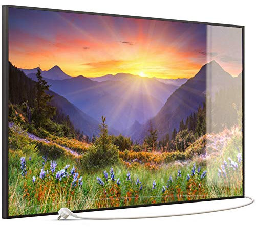 STEINFELD Heizsysteme® Elektro Heizung Glas Bild Infrarotheizung inklusive TS11 WiFi Thermostat | Made in Germany | Motive 034 Sonnenuntergang (900 Watt, schwarz)