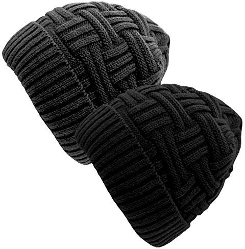 Chalier Cozy 2 Pack Mens Hats Slouch Beanie Hat Knitted Baggy Skull Cap Black Beanies Hats for Mens Gifts(Black+Grey)