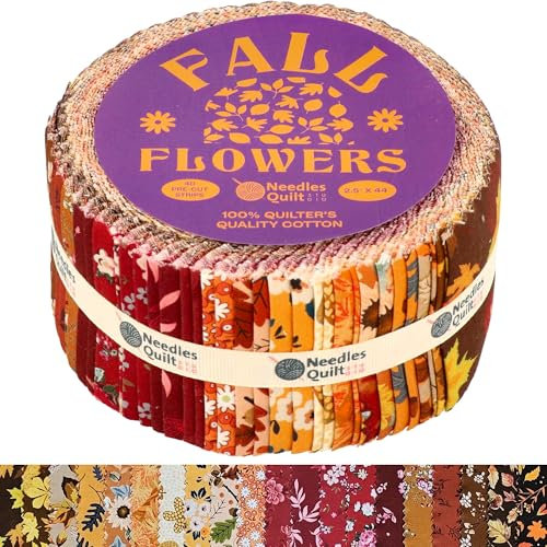 Jelly Roll Stoffe zum Quilten, 40 Streifen, 6,4 x 111,8 cm, Baumwollstreifenbündel, perfekter Quiltstoff zum Nähen, vorgeschnittene Quilt-Projekte und Bastelarbeiten (Herbstblumen)