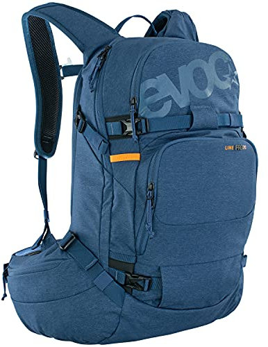 EVOC LINE PRO 20 Touren-Rucksack (LITESHIELD PLUS Protection, Trinkblasenfach, isolierter Schultergurt, Lawinenfach, Ski-Halterung, Snowboard-Halterung, Body Hugging, Hüftgurt), Denim Blau
