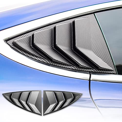 KUNGKIC 2 Pack Rear Side Window Louvers for Tesla Model 3 2017-2024,Window Louver Covers,ABS,Sunshade,Rain,Cool Exterior Decoration (Carbon Fiber Matte)