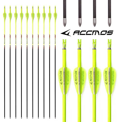 ACCMOS Spine 600 ID 4,2 mm Bogenschießen Pfeile, für Compound Bogen Recurve Bögen Jagd Schießen Orange oder Gelb Carbon Pfeil 12 St (32inch, YW Spine 600)