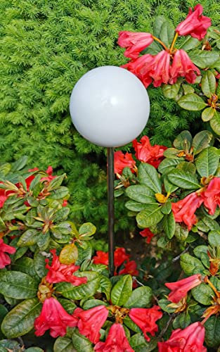 Jürgen Bocker Garten-Ambiente Rosenkugel 10 cm Edelstahl weiß poliert mit Stab 80 cm Gartenstecker Dekokugel Dekorationskugel Kugel