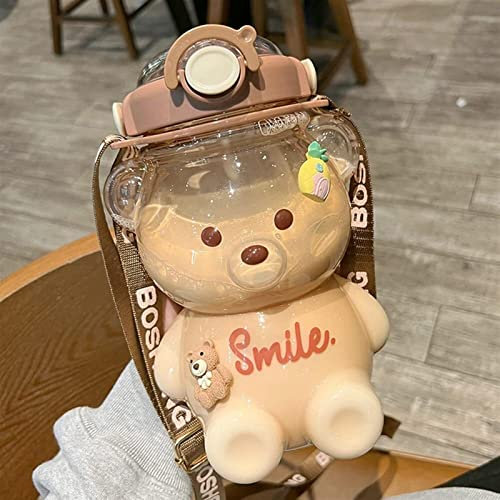 Aetygh Bouteille d'eau en Paille Kawaii De 34 Oz, Bouteille d'eau en Paille d'ours Mignon Étanche Kawaii Bear Bouteille d'eau for Femmes Filles École Bureau