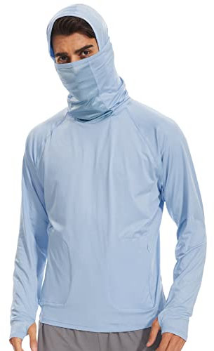 Arcweg Herren Langarmshirt UPF 50+ Sonnenschutz Kapuzenpullover Hoodie Schnelltrocknend Sportshirt UV Shirt mit Maske Schlauchschal Halswärmer Hoodie für Outdoor Blau 3XL(EU)