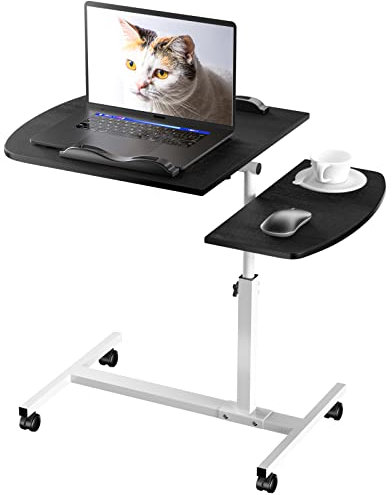 Laptoptisch Höhenverstellbar Schreibtisch Schwarz Beistelltisch Holz mit Rollen, 360°Drehbar Heben Laptop Ständer Tisch, Anti-Rutsch-Stopper, Computertisch für Sofa Bett, Couch, Büro, 60x40cm