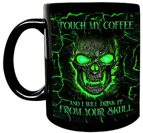 Aoguaro 300 ml Totenkopf-Tasse für Erwachsene, Männer und Frauen, mit Griff, Halloween-Totenkopf-Tasse, Keramik, sowohl heiß als auch kalt für Kaffee, Getränke, Wasser, Bier, Tee, Milch usw