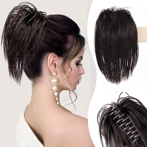Ruzister® Messy Bun Haarteil mit Clip, Pferdeschwanzhalter zur Verlängerung der Haare, Brautfrisuren VoluminÖs Gewellter Messy Bun Haarteile (Braun schwarz)