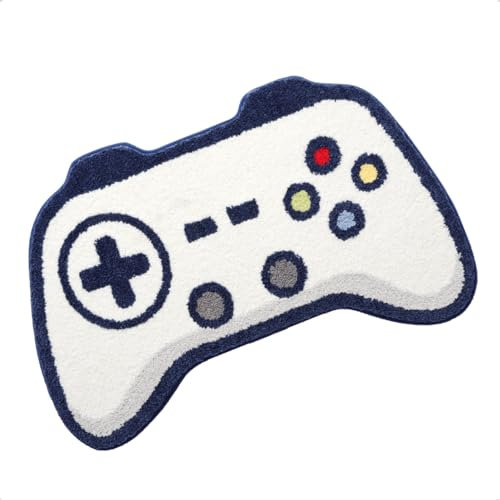 Cute Gaming Rug Cartoon Console Controller Floor Mat, Non-Slip Extra Soft Absorbent, Machine Washable, Indoor Door Carpet for Game Room (24 x 38, White Controller)