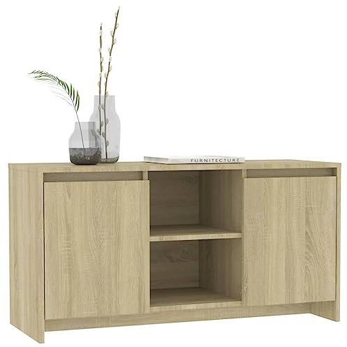 Homvdxl Small TV Cabinet Unit for 40 Inch TVs, 102cm TV Unit Under TV Cabinet with 2 Doors and Storage, Narrow Entertainment Center for Small Space Living Room - Brown