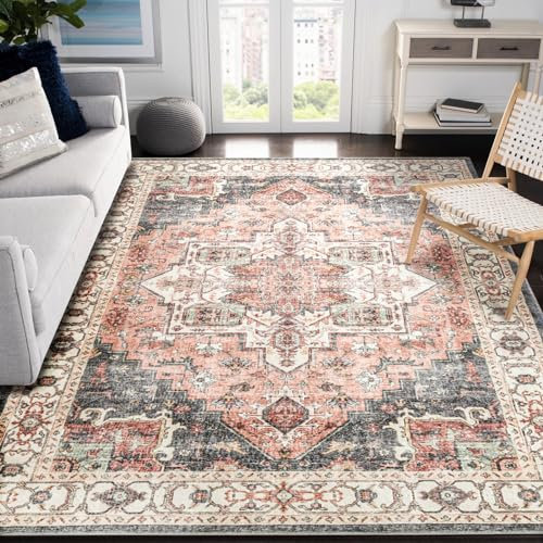 Carvapet Tappeto Corridore Antiscivolo 150x210cm Lungo Tappeti Runner Passatoia Rosa Medaglione Vintage Tappeti di Zona Lavabile Morbido Microfibra Tappeto Cucina