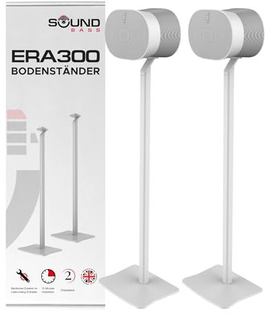ERA300 Bodenständer, Hochwertiges Metalldesign, Doppelpack (2 Stück), Weiß, Kompatibel mit Sonos ERA 300 Lautsprecher, Zubehör Inklusive, Kabelmanagement, Entworfen in Großbritannien, Doppel, Paar
