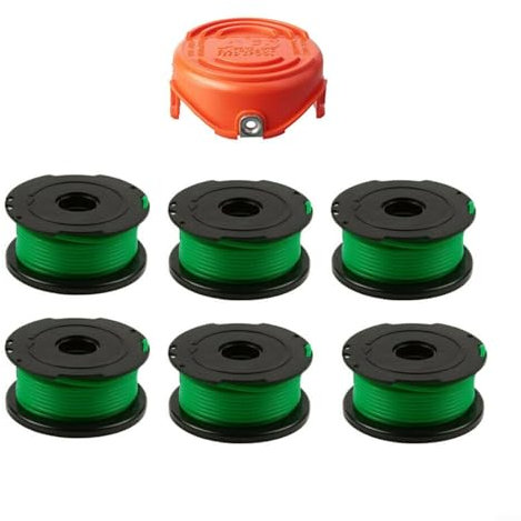 FUBESK Lot de 7 bobines de fil et capuchon de rechange pour Black and Decker GL7033 GL8033 GL9035, numéro de pièce de rechange : pour Black and Decker A6482, avec 1 couvercle de bobine de