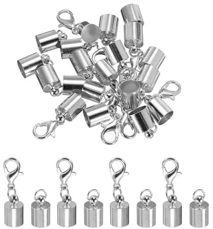 Sourcing Map 10Pcs Cord End Caps - 6.5mm Barrel Beads Kumihimo Iron Clamp Clasp for Leather Ribbon Jewelry Making Necklace DIY Craft (Dark Silver)