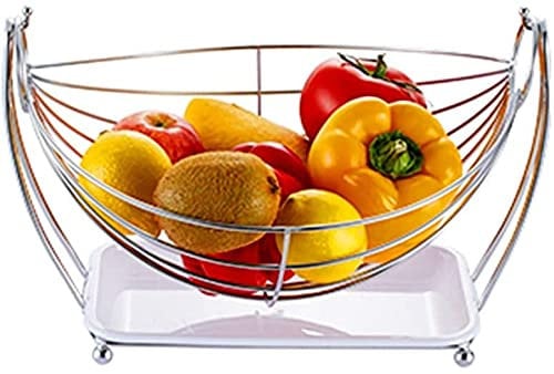 BTCHING Fruit Bowl Fruit Basket Creative Stainless Steel Fruit Plate Fashion Swing Fruit Basket Living Room Fruit Bowl Drain Basket