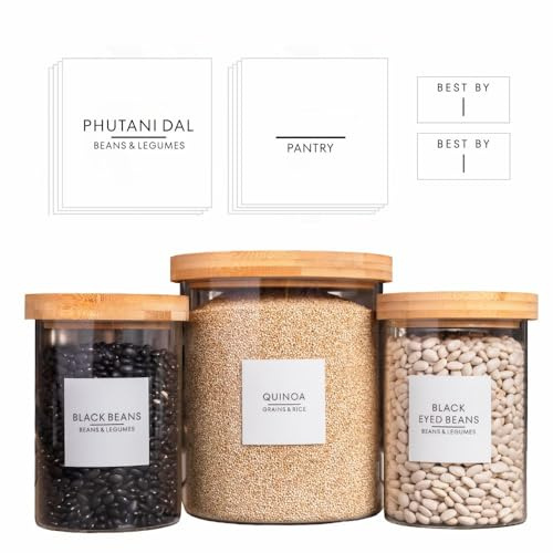 Pantry Label Stickers Including South Asian, Indian Essentials for Food Containers & Storage Pantry Organization and Expiration Labels for Kitchen Pantry (White, 2.5 by 2.5)