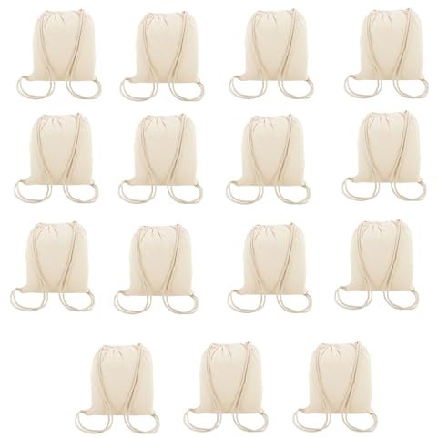 Adri - 15 Bolsas mochila tela con cuerdas para pintar o personalizar 39 X 35 CM. Mochila de algodón 100% para el gimnasio o para la compra. (15 Mochilas)