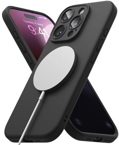 Ringke Silicone Magnetic [Compatible with MagSafe] for iPhone 16 Pro Case, Soft Feel Coating Anti-Scratch Slim Lightweight Protective Phone Cover for Magnetic Charger/Accessories - Black