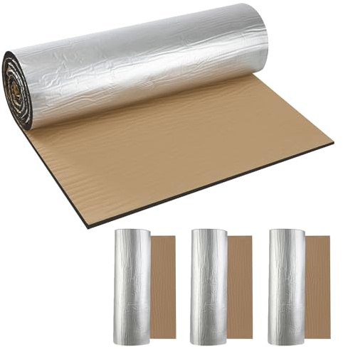 Pamatio 4 Roll Self-Adhesive Foil Thermal Insulation Roll for Van, 10mm Thick Radiator Insulation Aluminium Foil Reflector, Heat Sound Deadening & Soundproofing, 200 x 50 cm