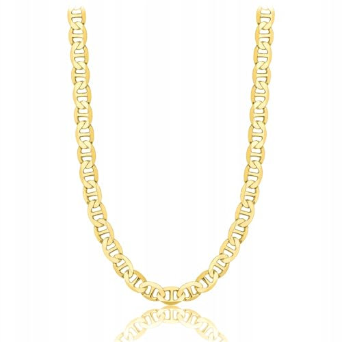 AMAR PRAGNA Gold Damen/Herren Kette 925/585, original geflochten, Breite 4,5 mm, Goldkette- Halskette, vergoldete kette 585- königskette gold, goldschmuck plattenkette 60 cm