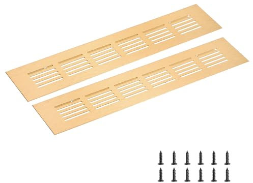 sourcing map Rectangle Ventilation Grille, Aluminum Alloy Mesh Air Vent Cover Louvered Ventilation Cover with Mounting Screws for Cabinet Shoe Closet (250x50mm/10x2, Gold Tone)