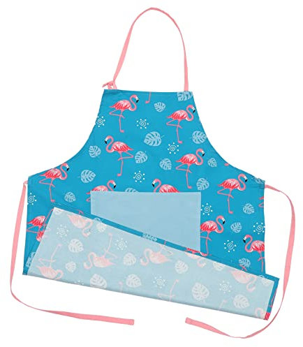 OKUMEYR Delantal Ajustable De Cocina Estampado De Flamencos y Tropicales Delantal De Mujer Para Cocinar y Hornear Para Uso Diario y Especiales