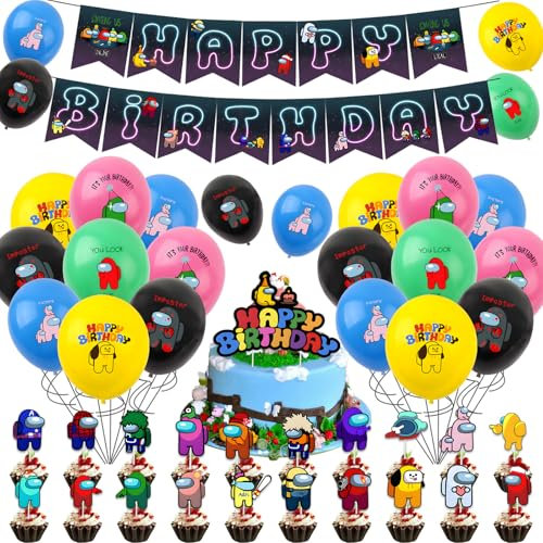 Wirhaut 42PCS Birthday Party Decorations, Happy Birthday Banner, Balloons, Cake Topper, Cupcake Toppers, Anime Character Theme, Perfect for Kids' Birthday Parties