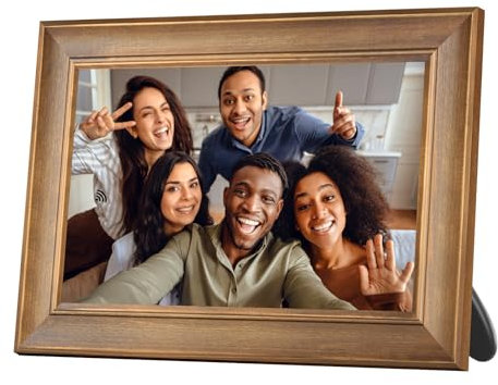 BWJBSW Cadre Photo Numérique WiFi Connecté, Bois Cadre Cloud Numerique 10 pouces, Écran Tactile HD 1280x800, 16Go de Stockage, Facile pour Partager des Photo/Vidéo, Rotation Automatique, Montage Mural