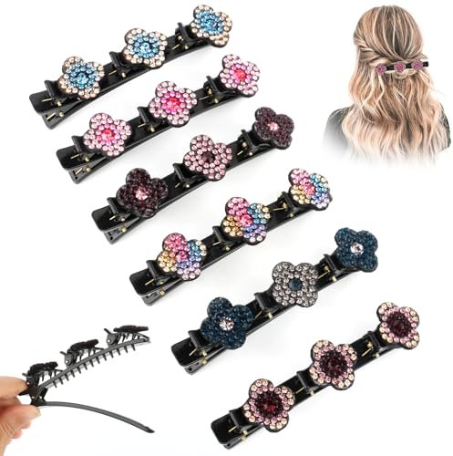VMUTGA 6 Piezas Pinzas de Pelo de Flores, Trenzado Clip de Pelo con Strass Pinzas Trenzadas Doble Capa Pelo Mujer Accesorios para Mujeres y Niñas