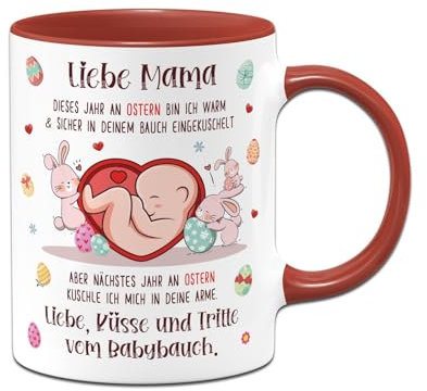 Geschenke für schwangere - Tasse Liebe Mama dieses Ostern bin ich noch in deinem Bauch - Geschenk für werdende Mutter zu Ostern, Ostergeschenk - Schwangerschaft verkünden (Rot)
